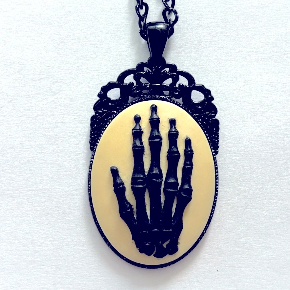 Skeleton Hand Cameo Necklace, Handmade, NWT